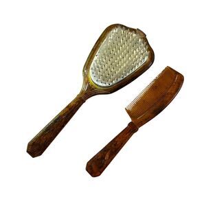 Vintage Bakelite/Celluloid Vanity Hairbrush & Comb Set Collectible Hollywood